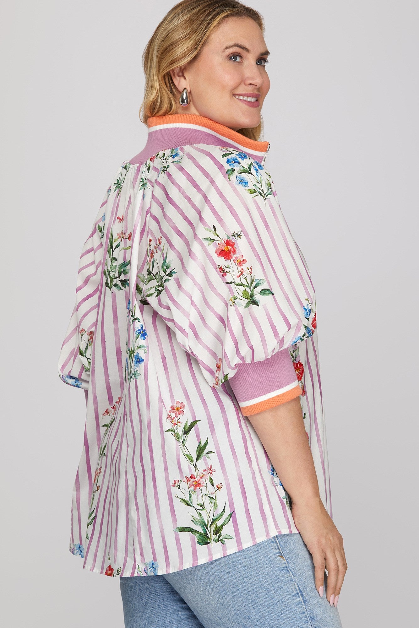 Curvy Garden Party Half-Zip Blouse
