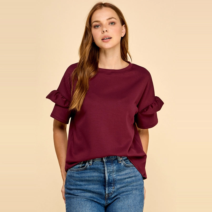 Ruffled Sleeve Scuba Top