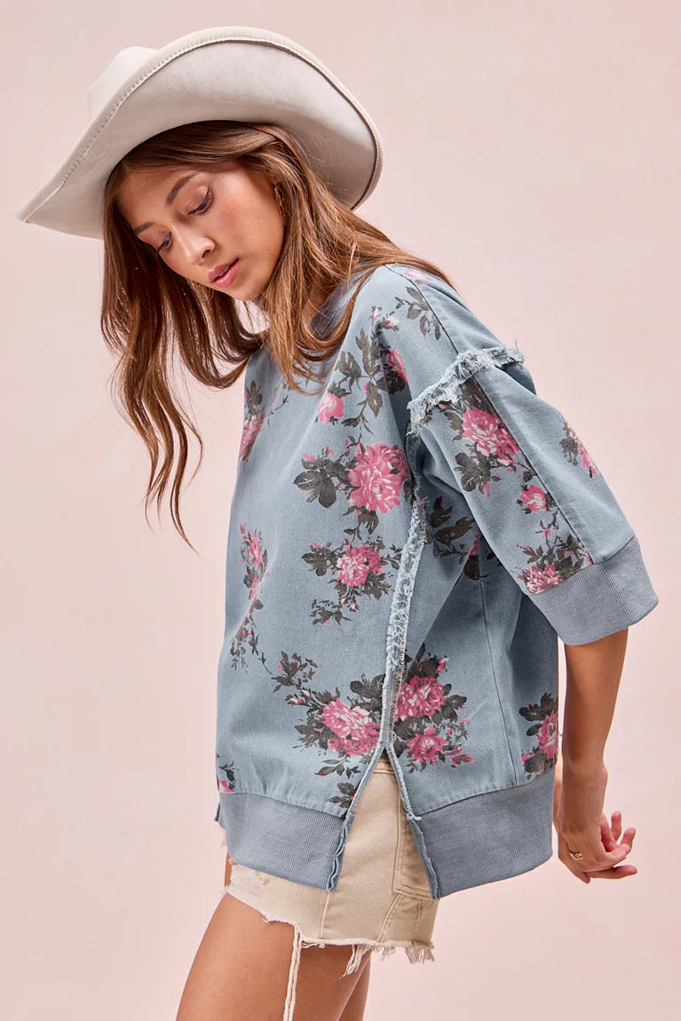 Denim Floral Top