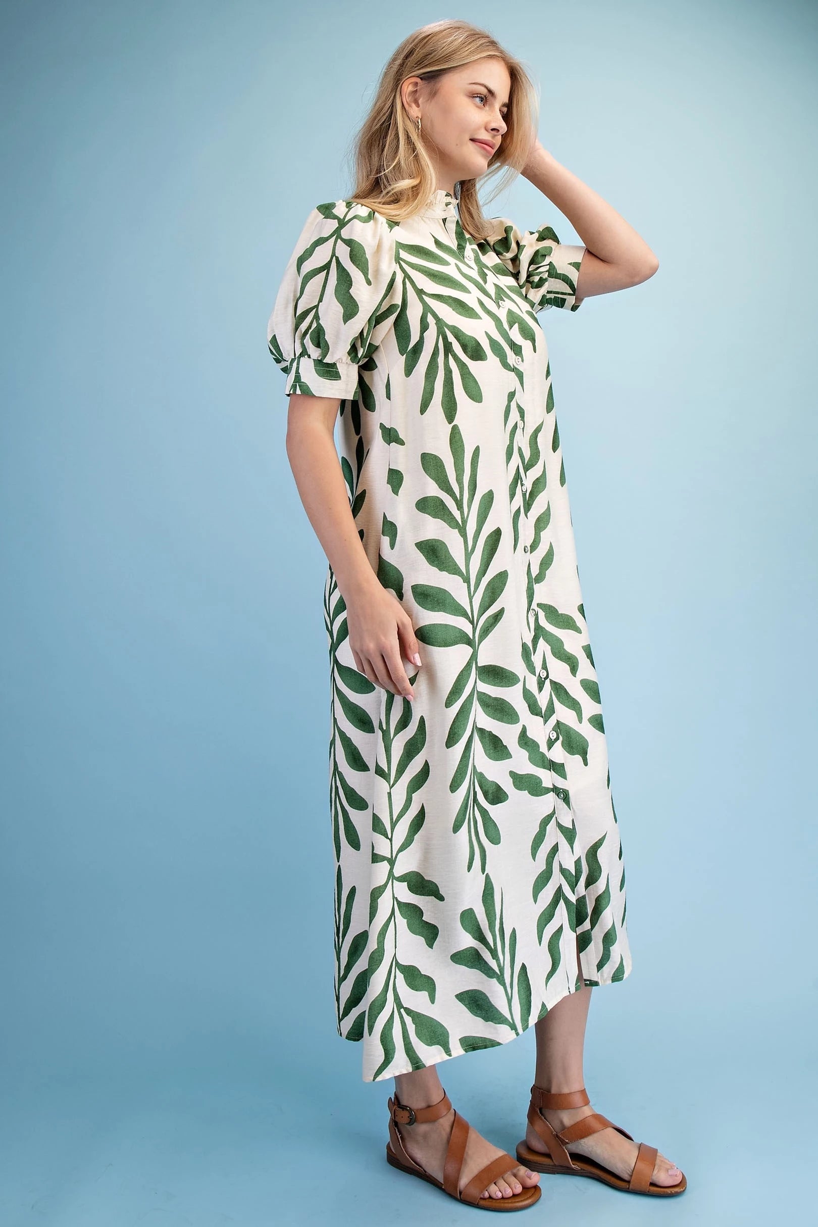 Botanical Leaf Midi Dress