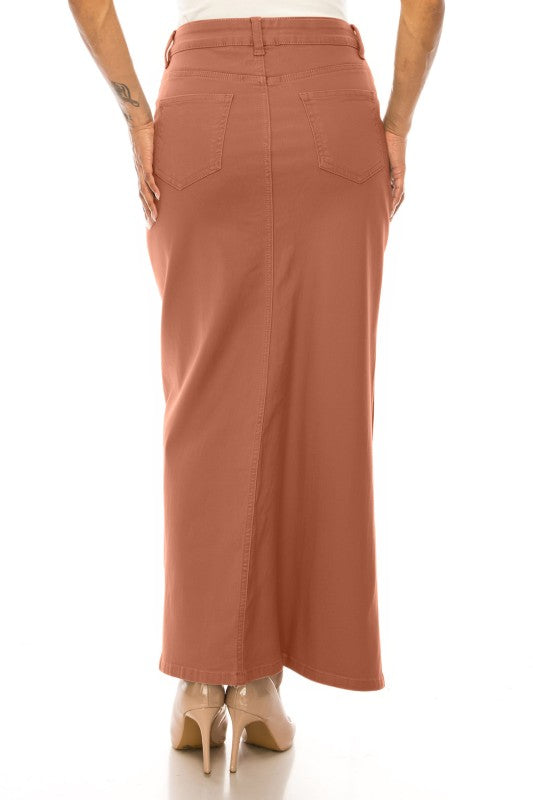 Long Caramel Denim Skirt