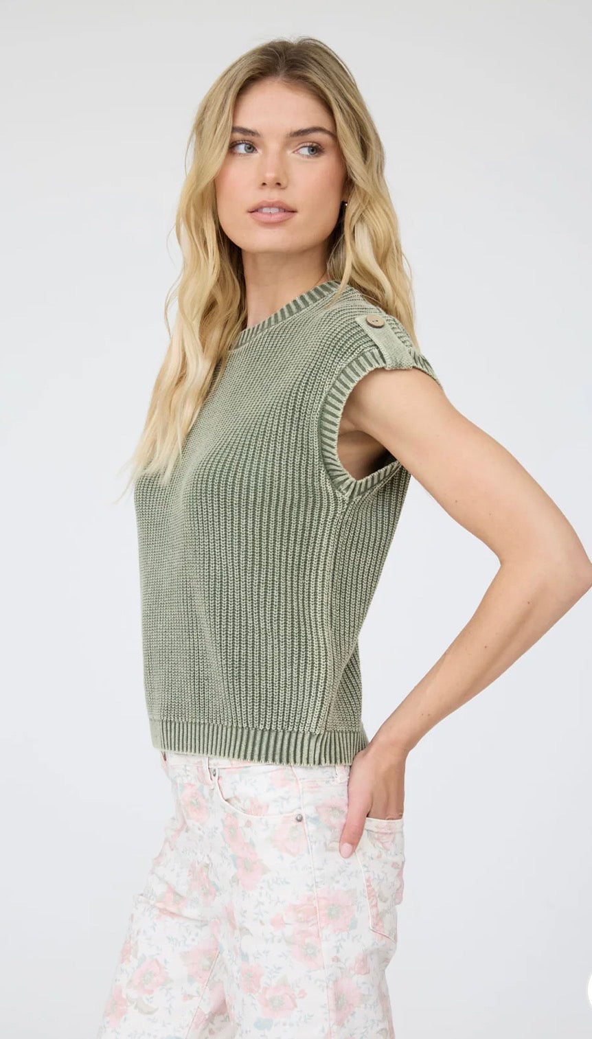 Acid Washed Tab Sleeve Knit Top