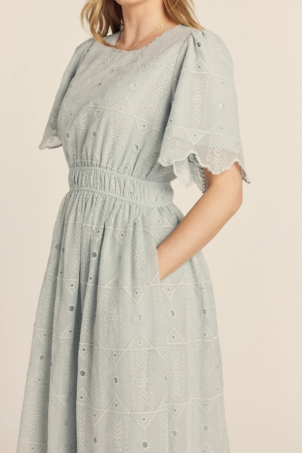 Washed Eyelet Midi Dress