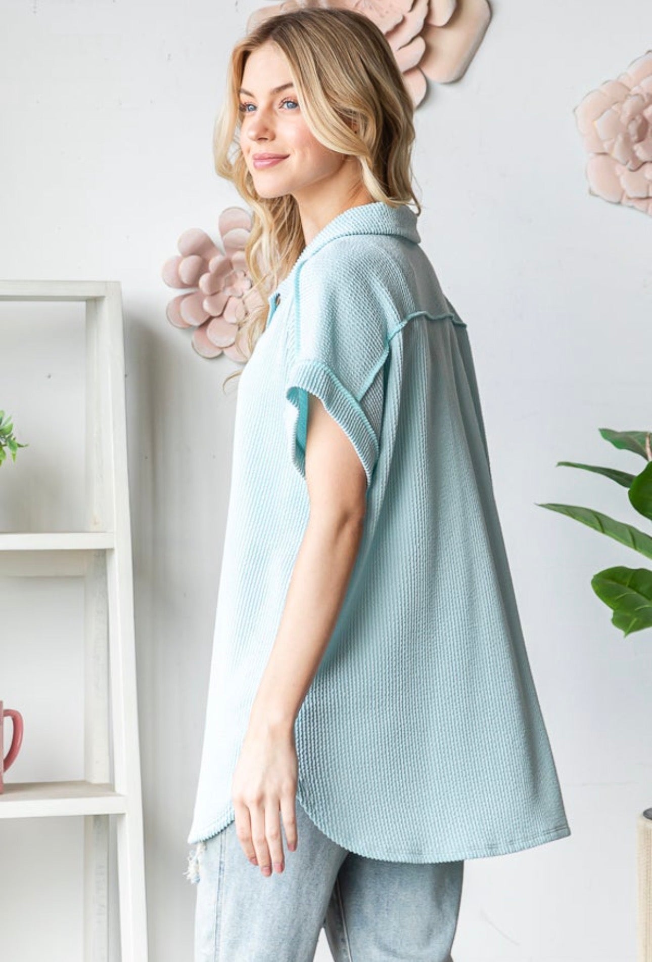 Ribbed Button Up Top