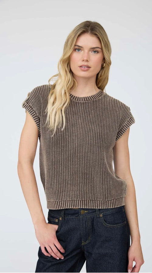 Acid Washed Tab Sleeve Knit Top