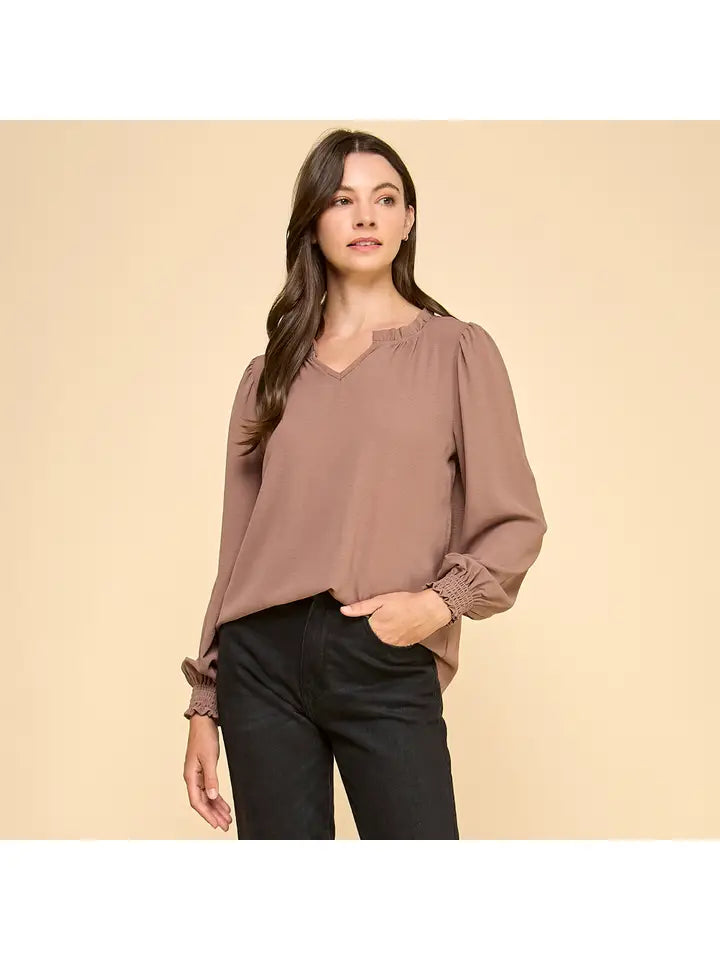 Textured Ruffle Neck Blouse