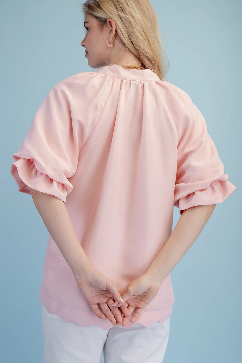 Solid Shirt W/Scalloped trim
