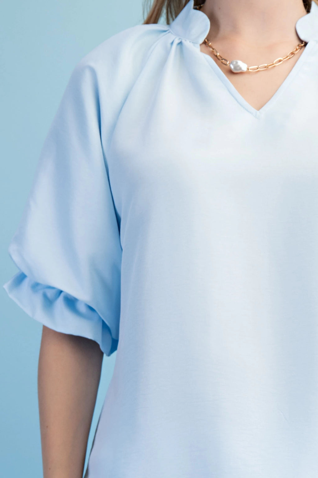 Solid Shirt W/Scalloped trim