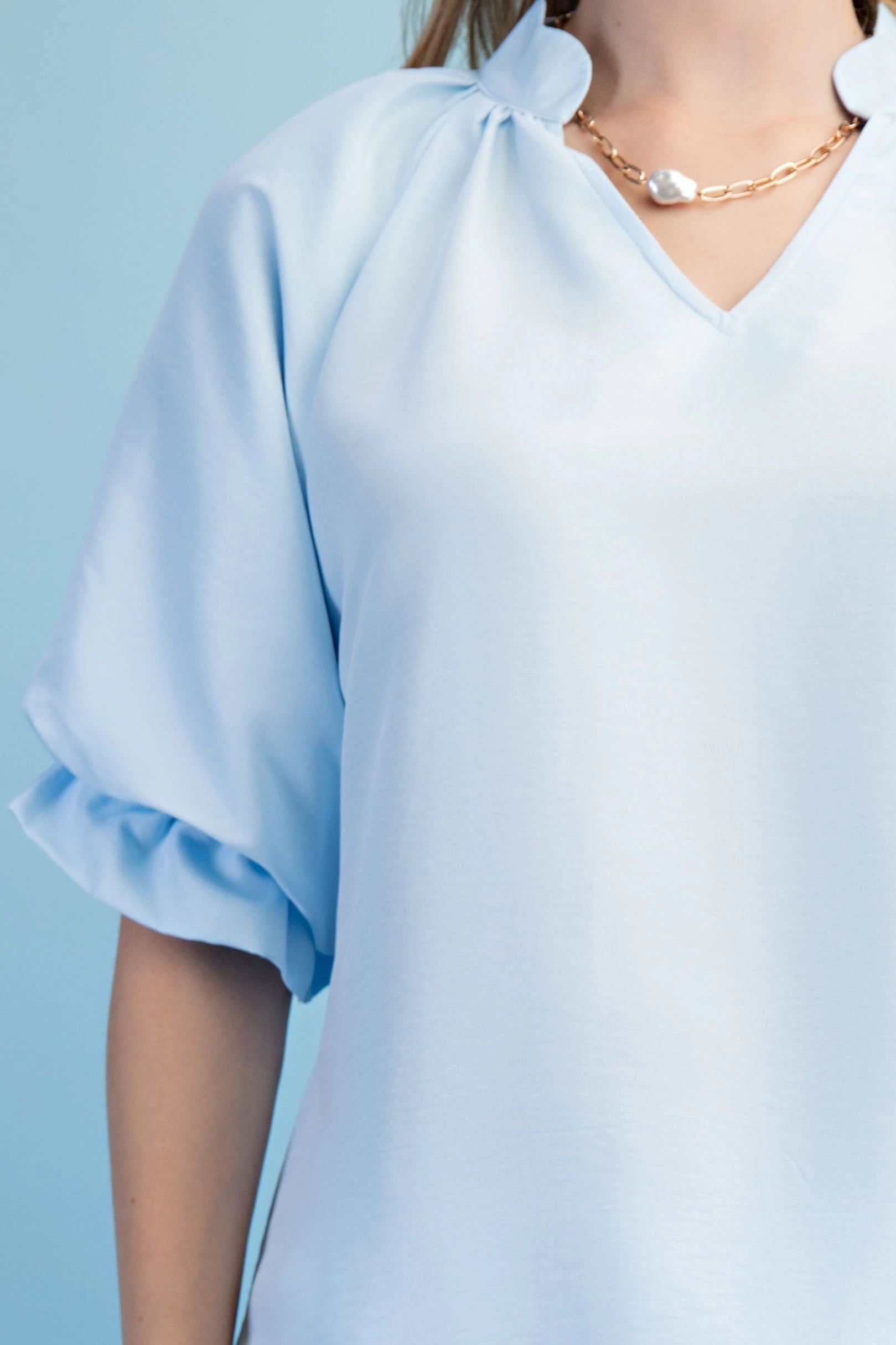 Solid Shirt W/Scalloped trim