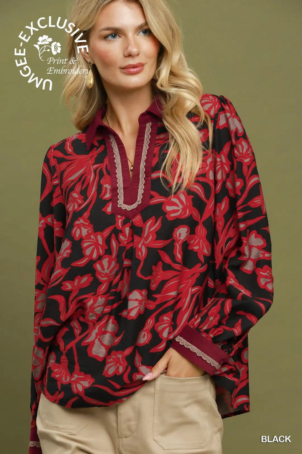 Scarlet Bloom Lace Trim Top