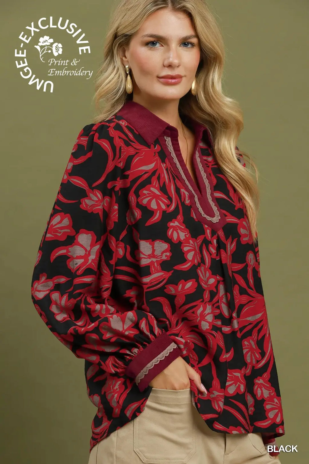 Scarlet Bloom Lace Trim Top