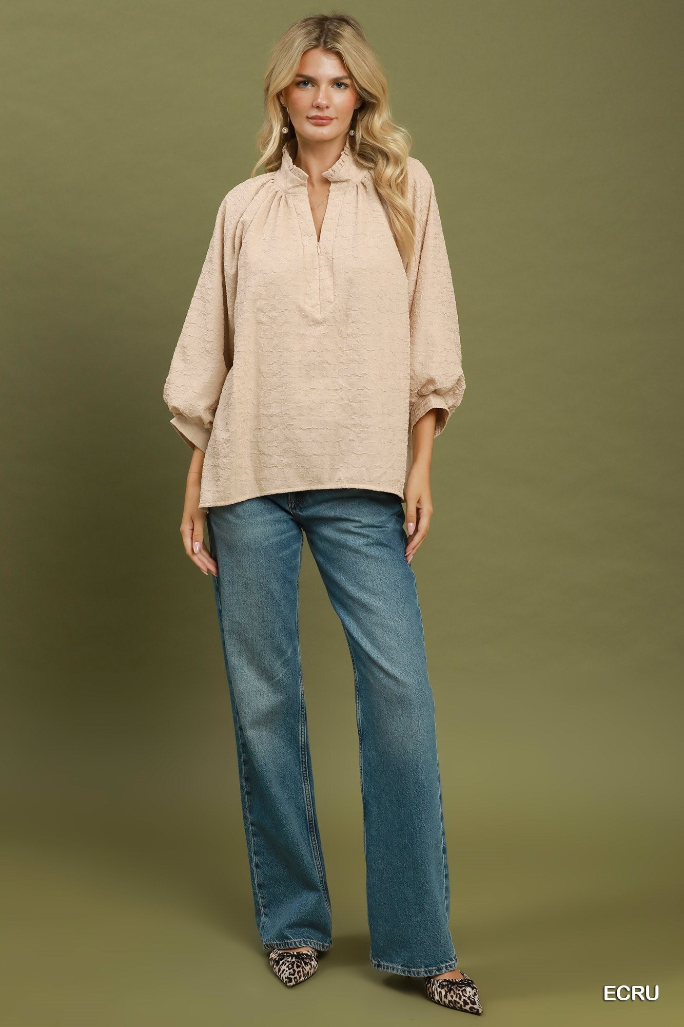 Textured Fall Half-Zip Top