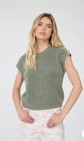 Acid Washed Tab Sleeve Knit Top