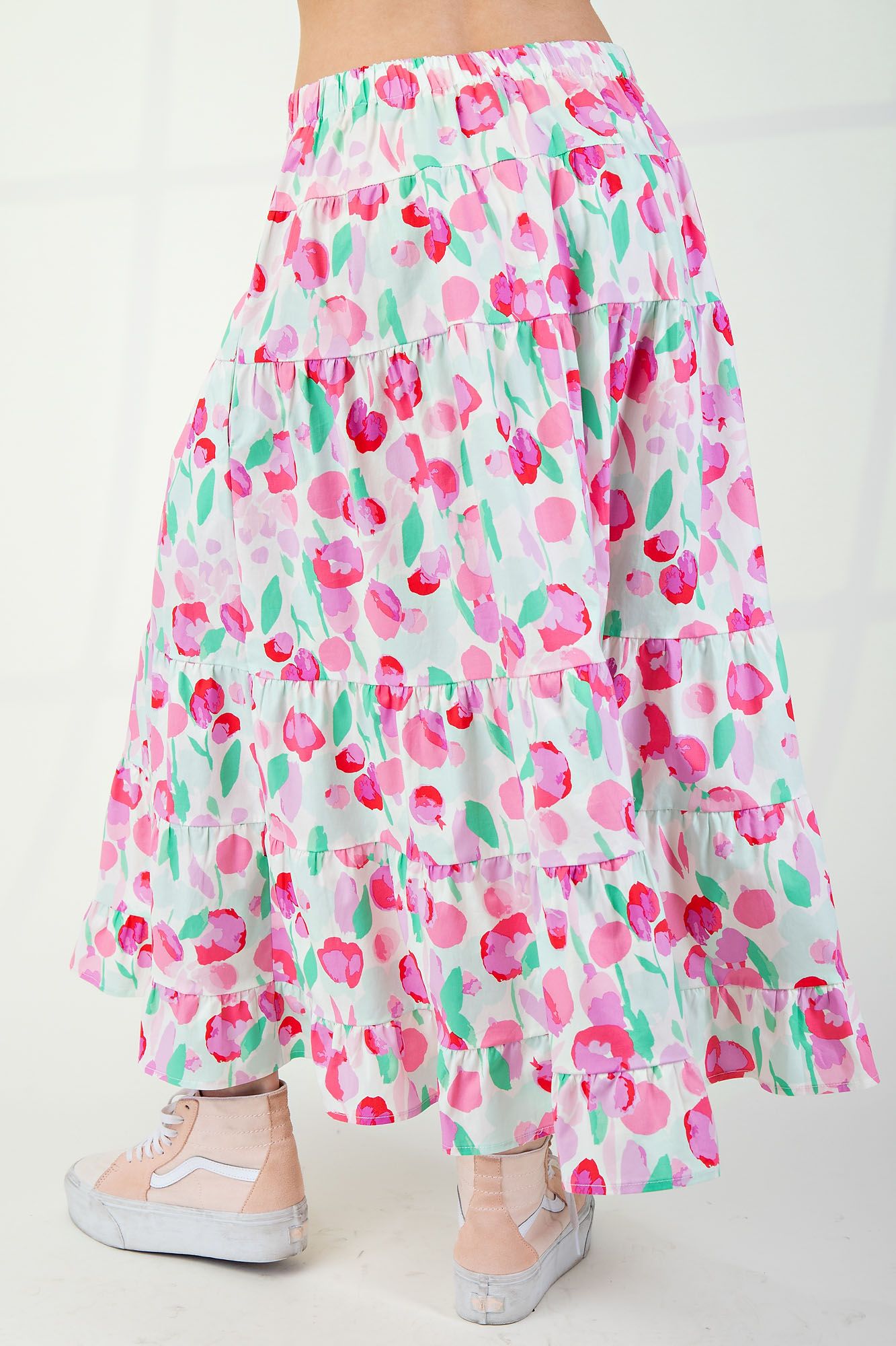 Watercolor Printed Tiered Skirt