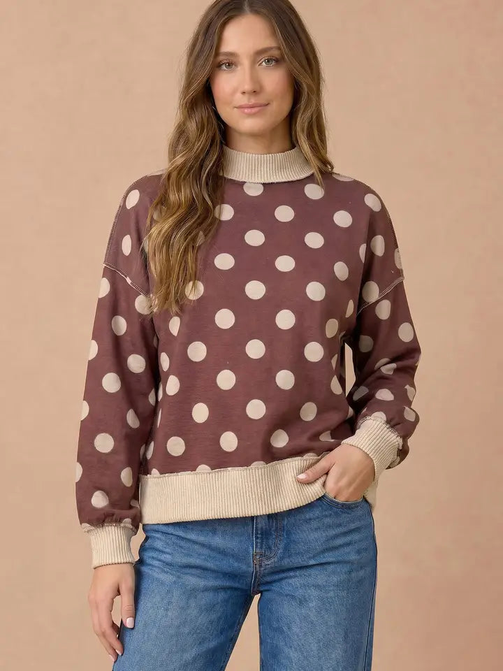 Curvy Polka Dot Pullover Sweatshirt