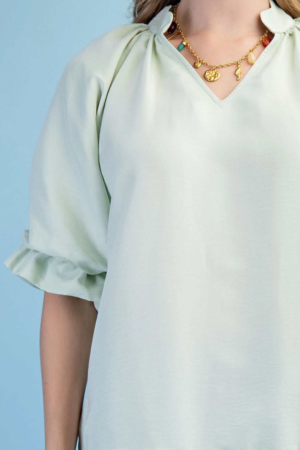 Solid Shirt W/Scalloped trim