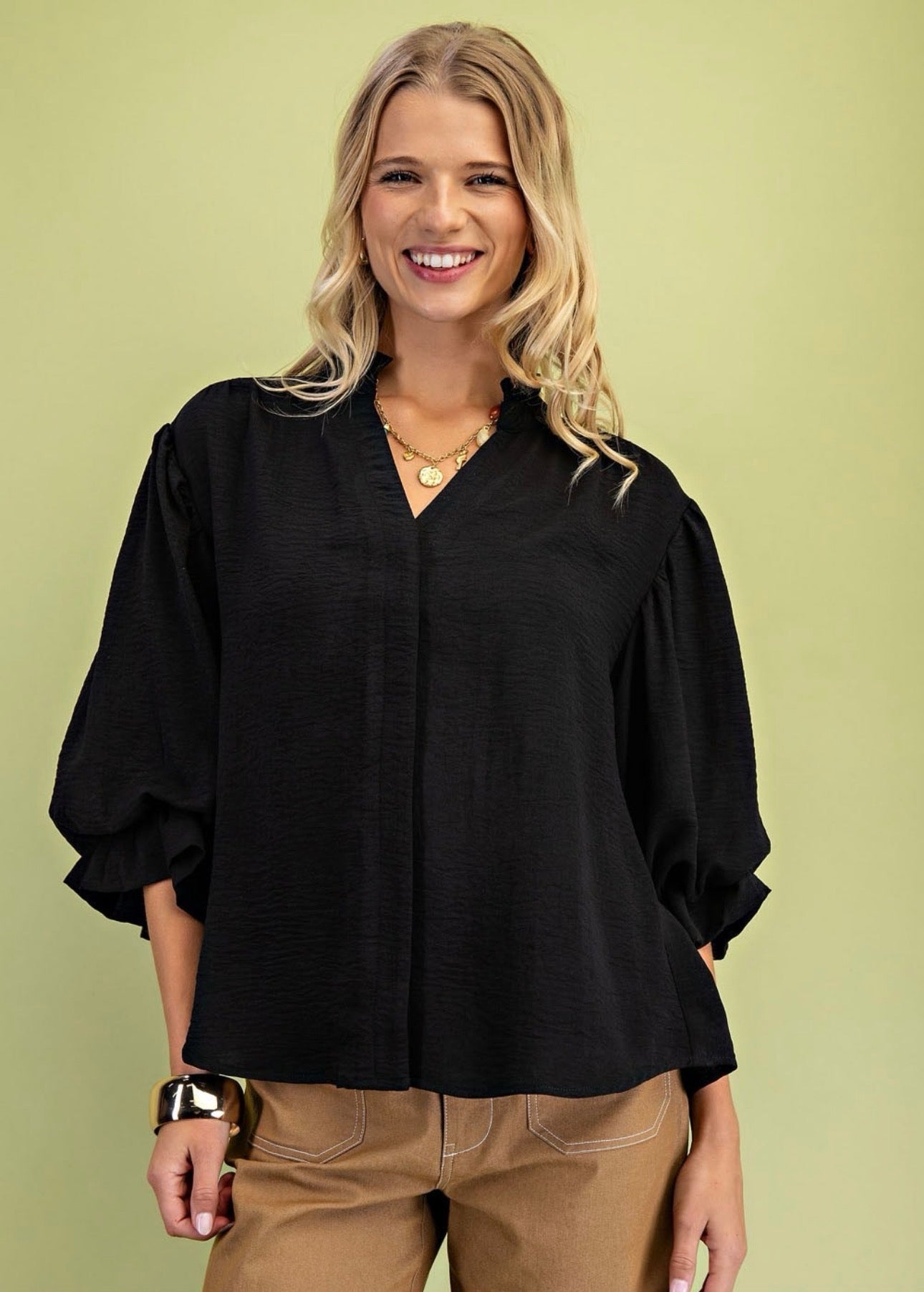 Curvy Rosette Ruffle Blouse