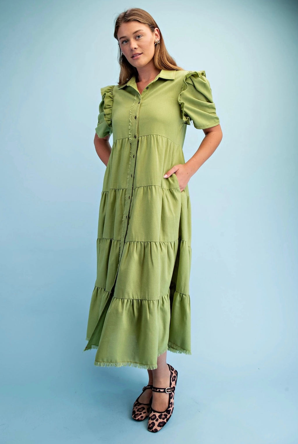 Frayed Hem Shirtdress