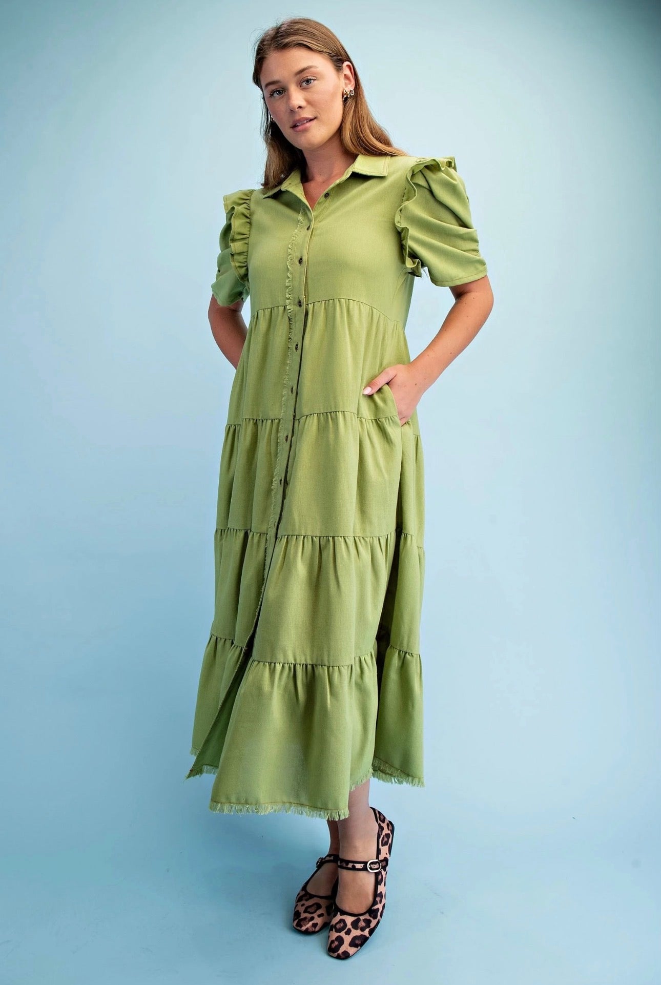 Frayed Hem Shirtdress