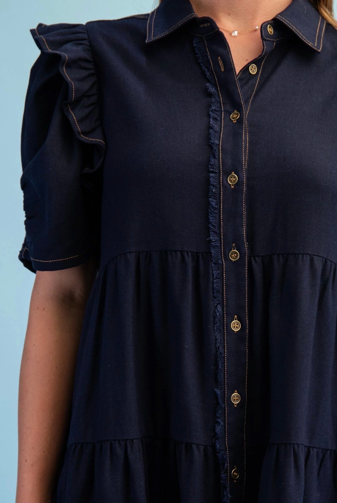 Frayed Hem Shirtdress