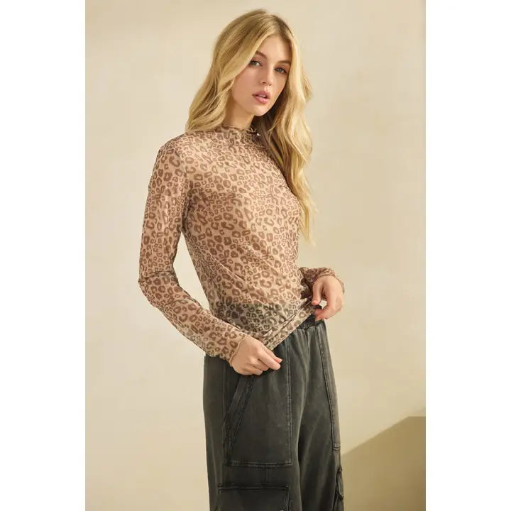 Leopard Print Mesh Top