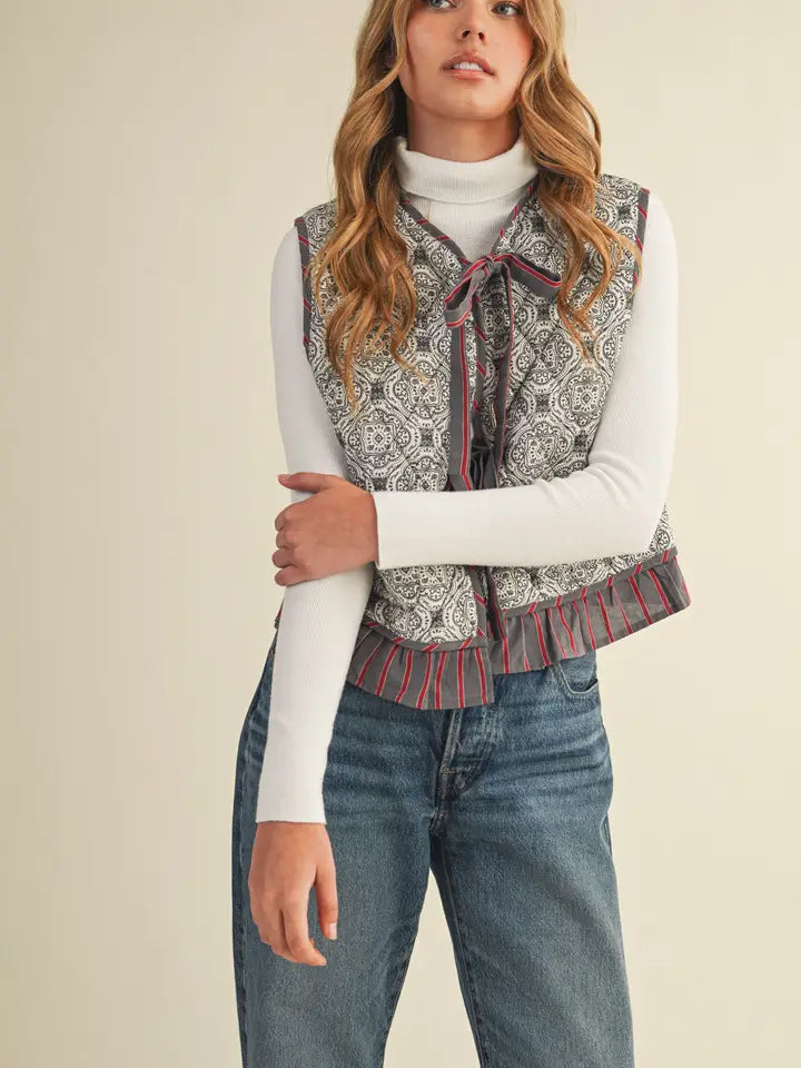 Quilted Ruffle Trim Vest