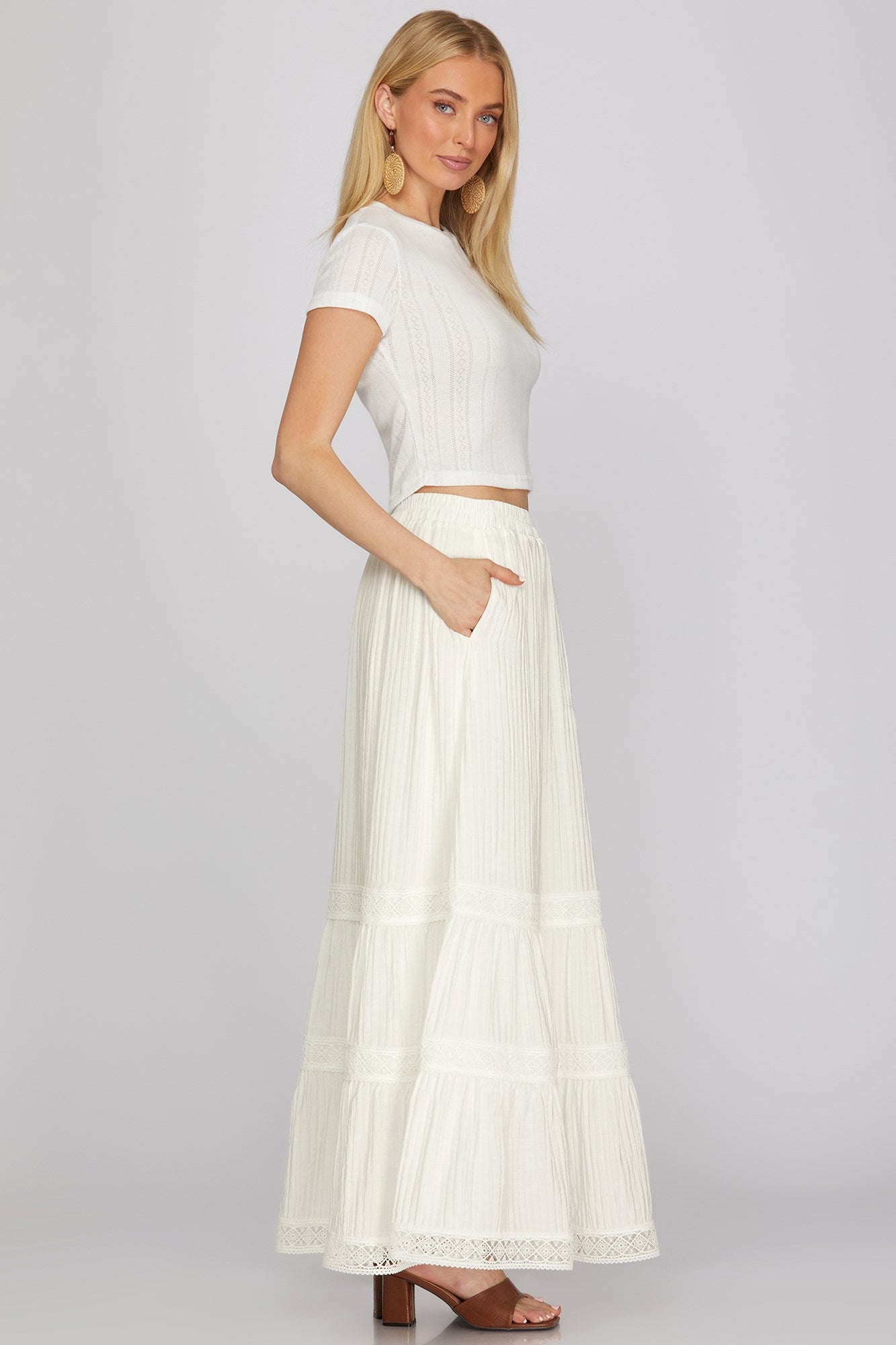 Woven Tiered White Maxi