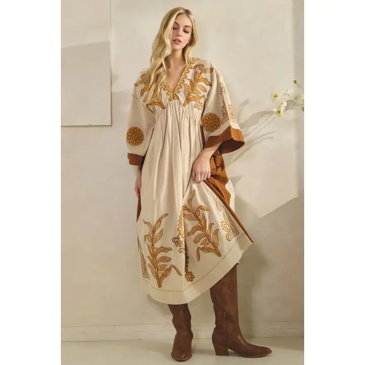 Vintage Embroidery Patch Maxi Dress