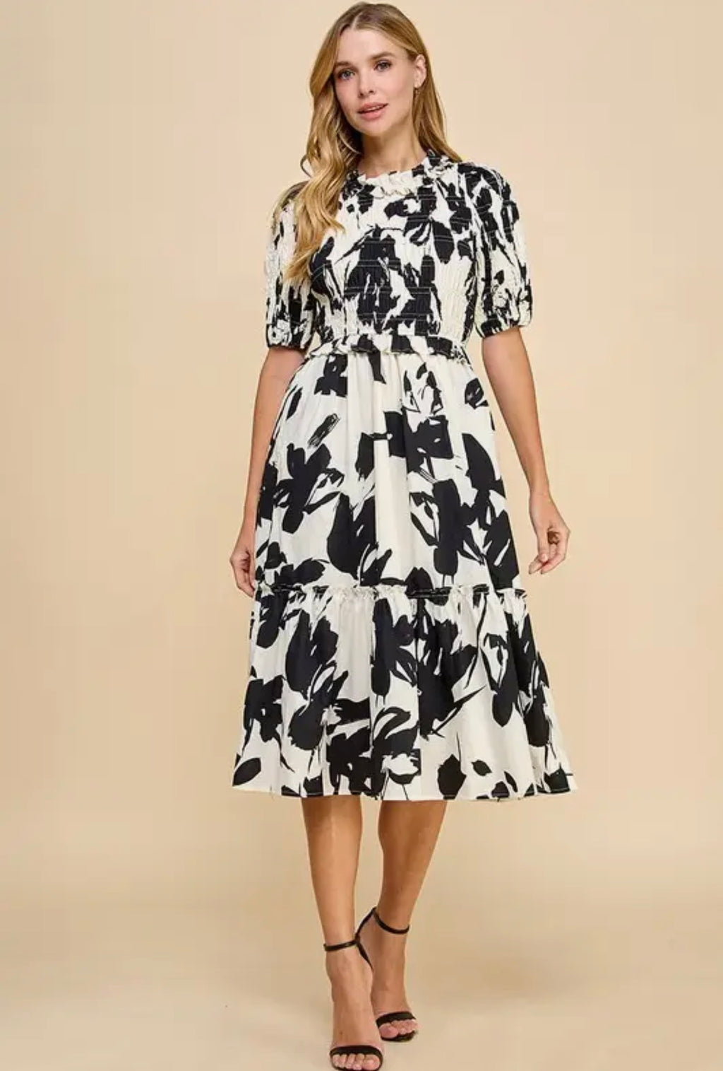 Noir Bloom Midi Dress