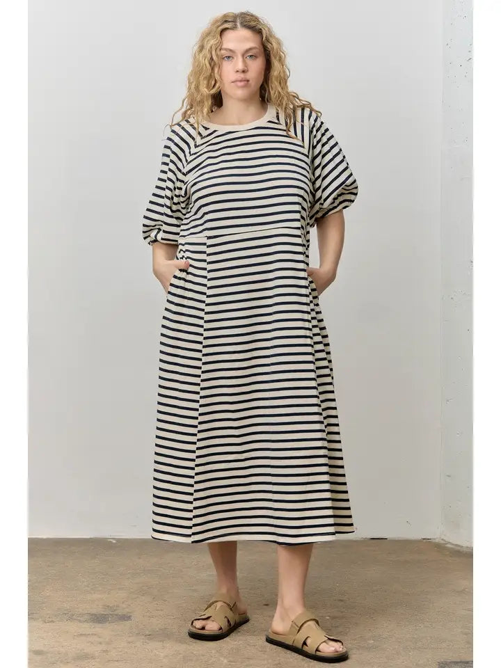 Curvy Striped Ribbed Midi Dress