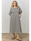 Curvy Striped Ribbed Midi Dress