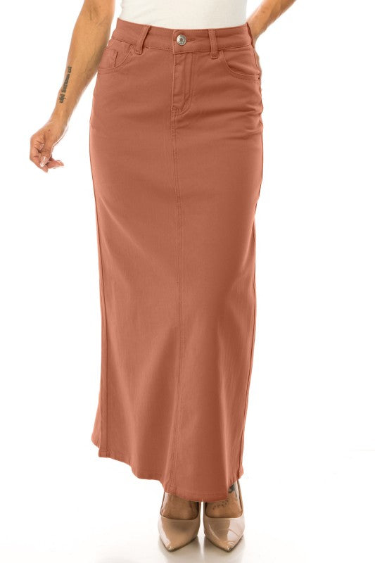 Long Caramel Denim Skirt