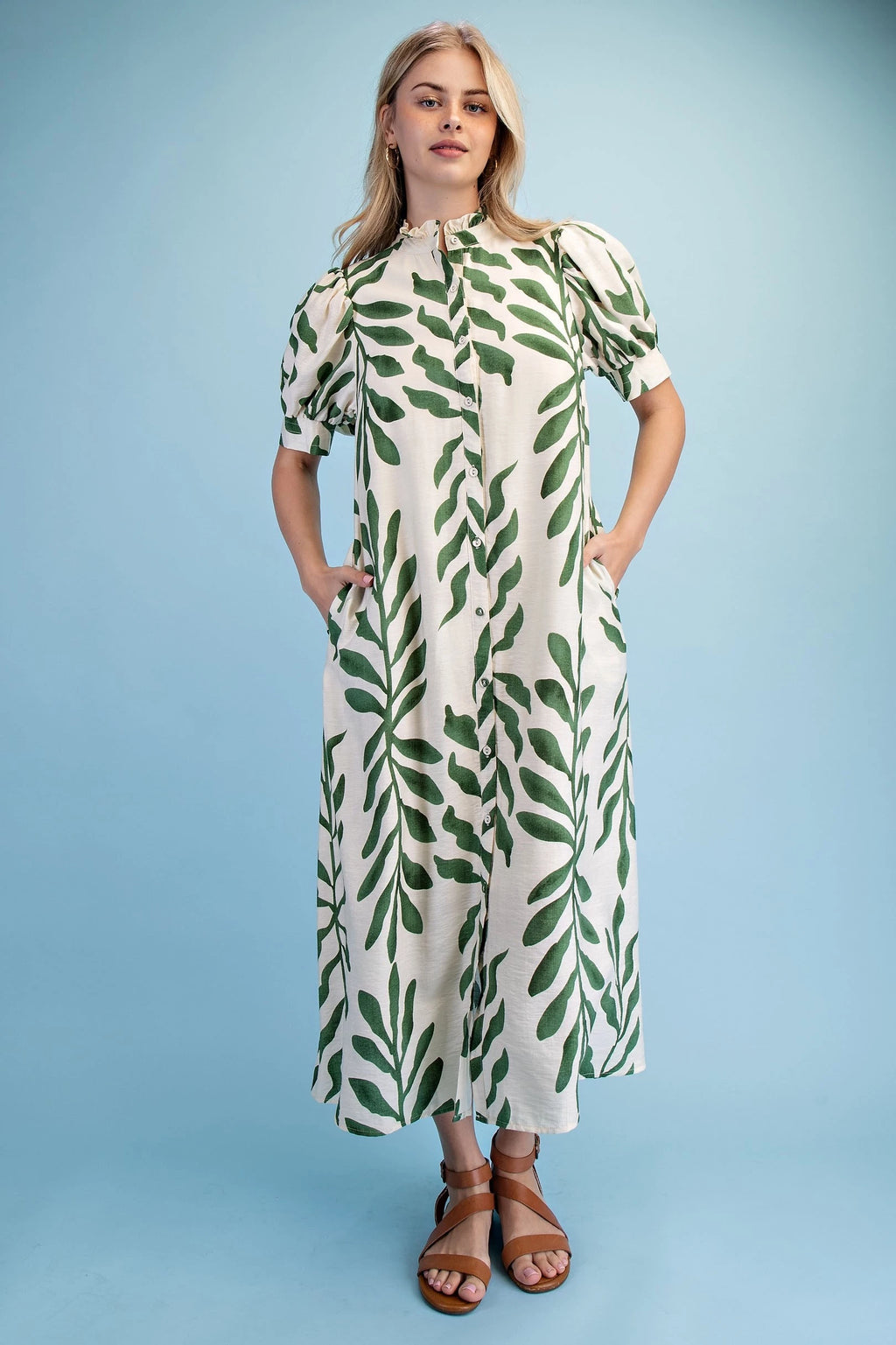Botanical Leaf Midi Dress