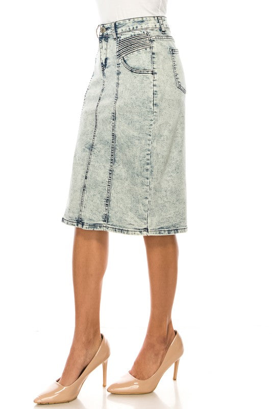 Sand Blasted Wash Denim Skirt