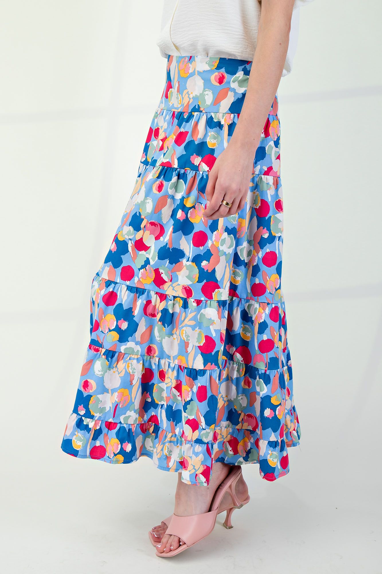 Watercolor Printed Tiered Skirt