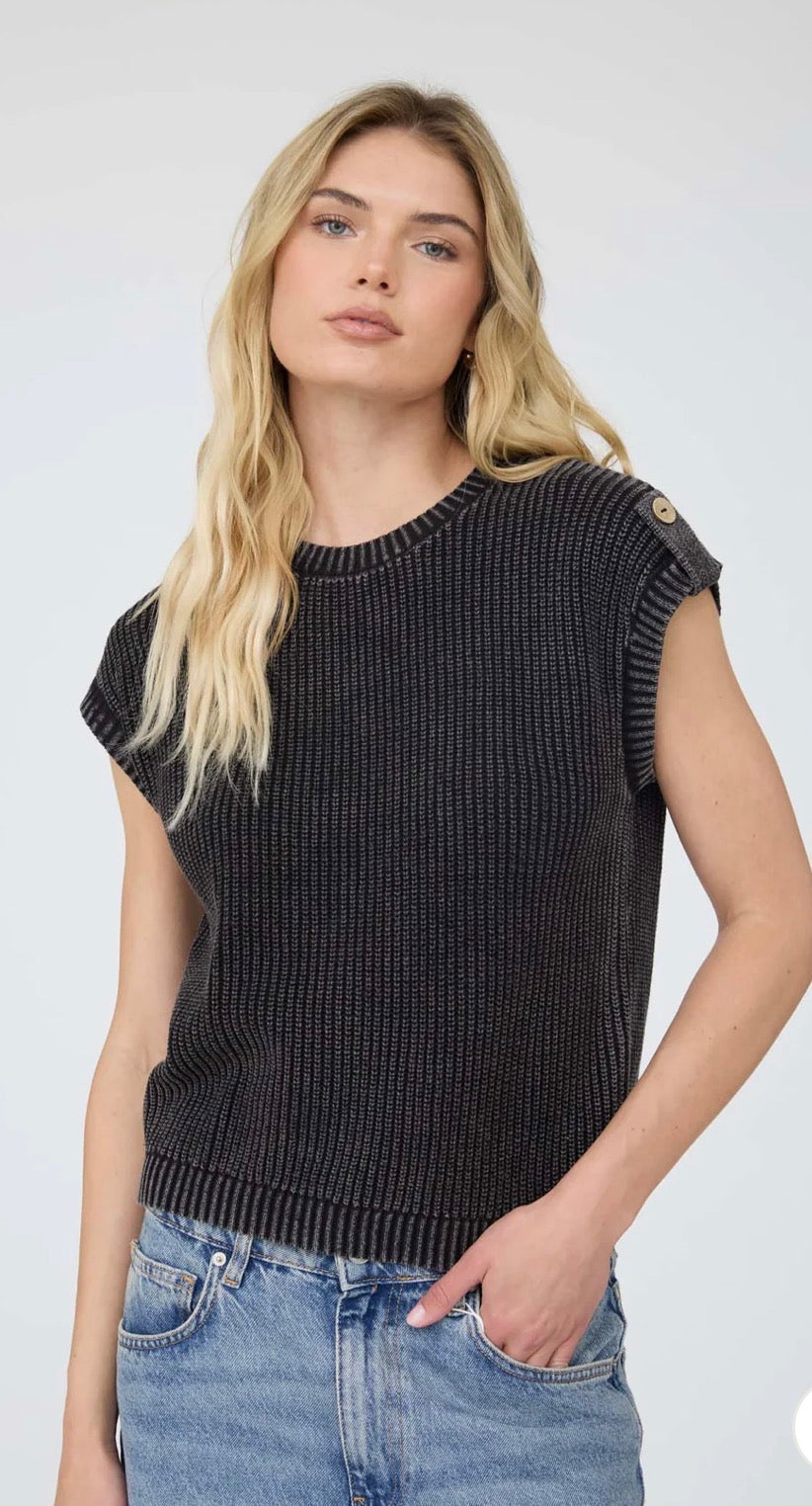 Acid Washed Tab Sleeve Knit Top