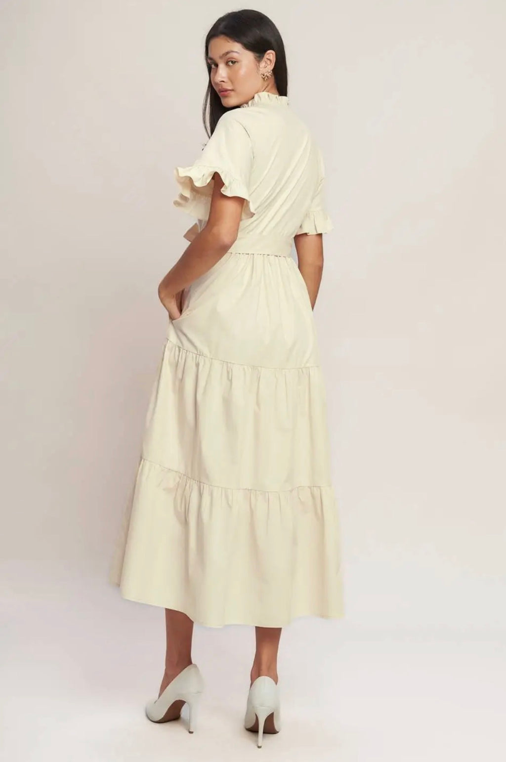 Ivory Ruffle Sleeve Dress