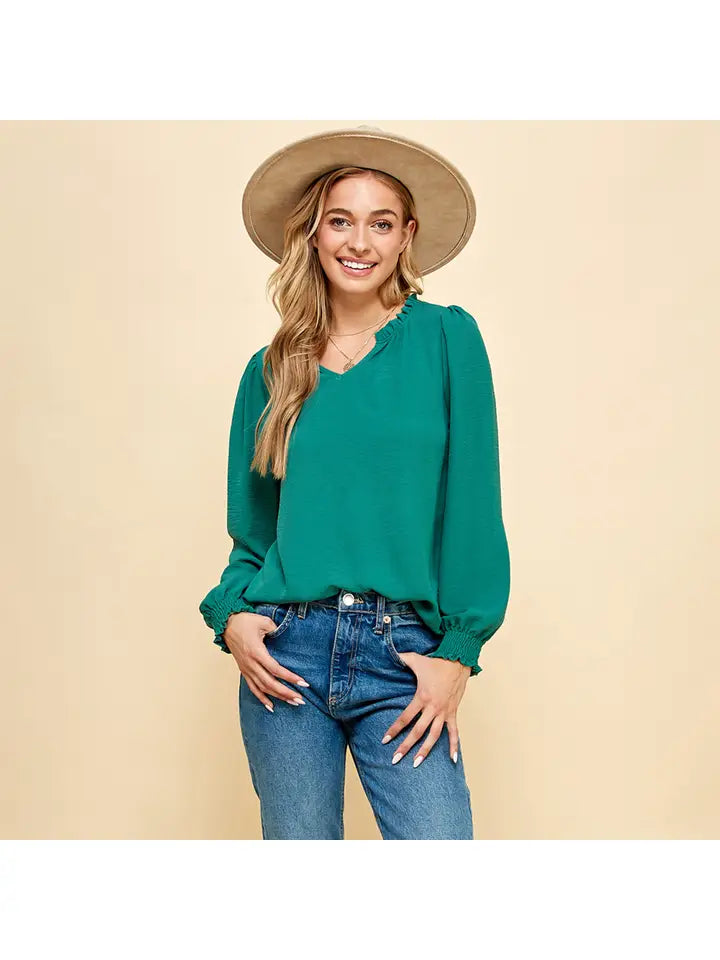 Textured Ruffle Neck Blouse