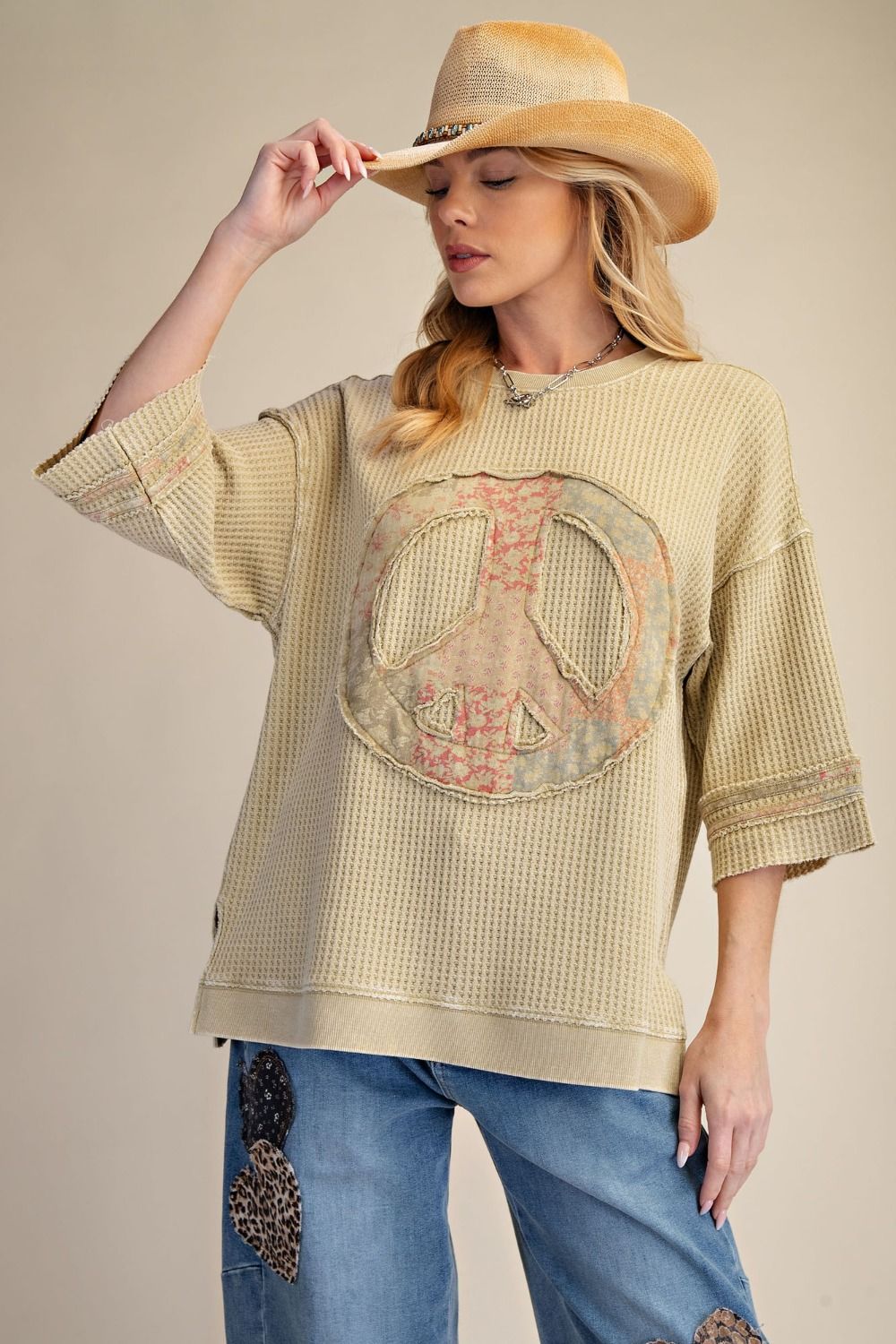 Peace Sign Waffle Knit Top