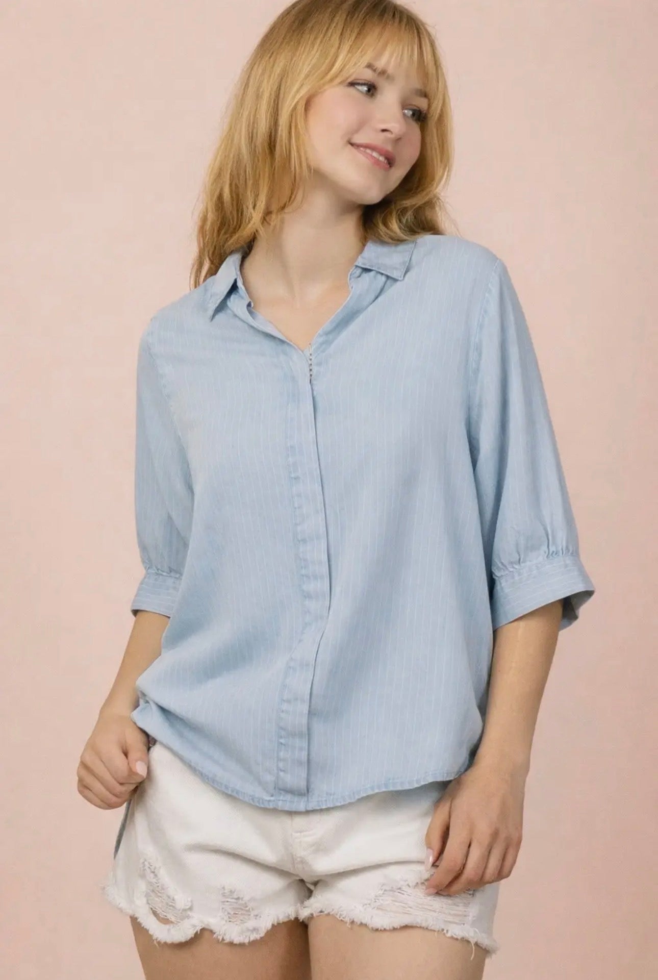 Pinstriped Denim Shirt