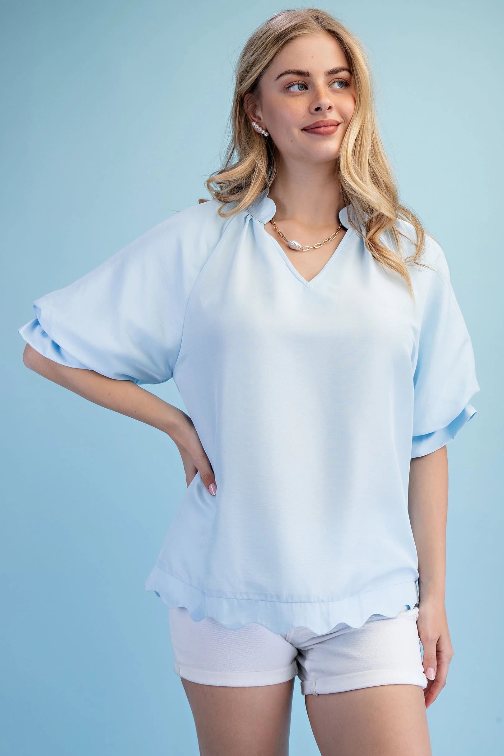 Solid Shirt W/Scalloped trim