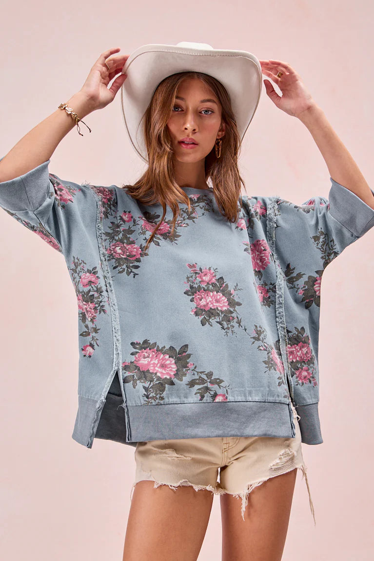 Denim Floral Top