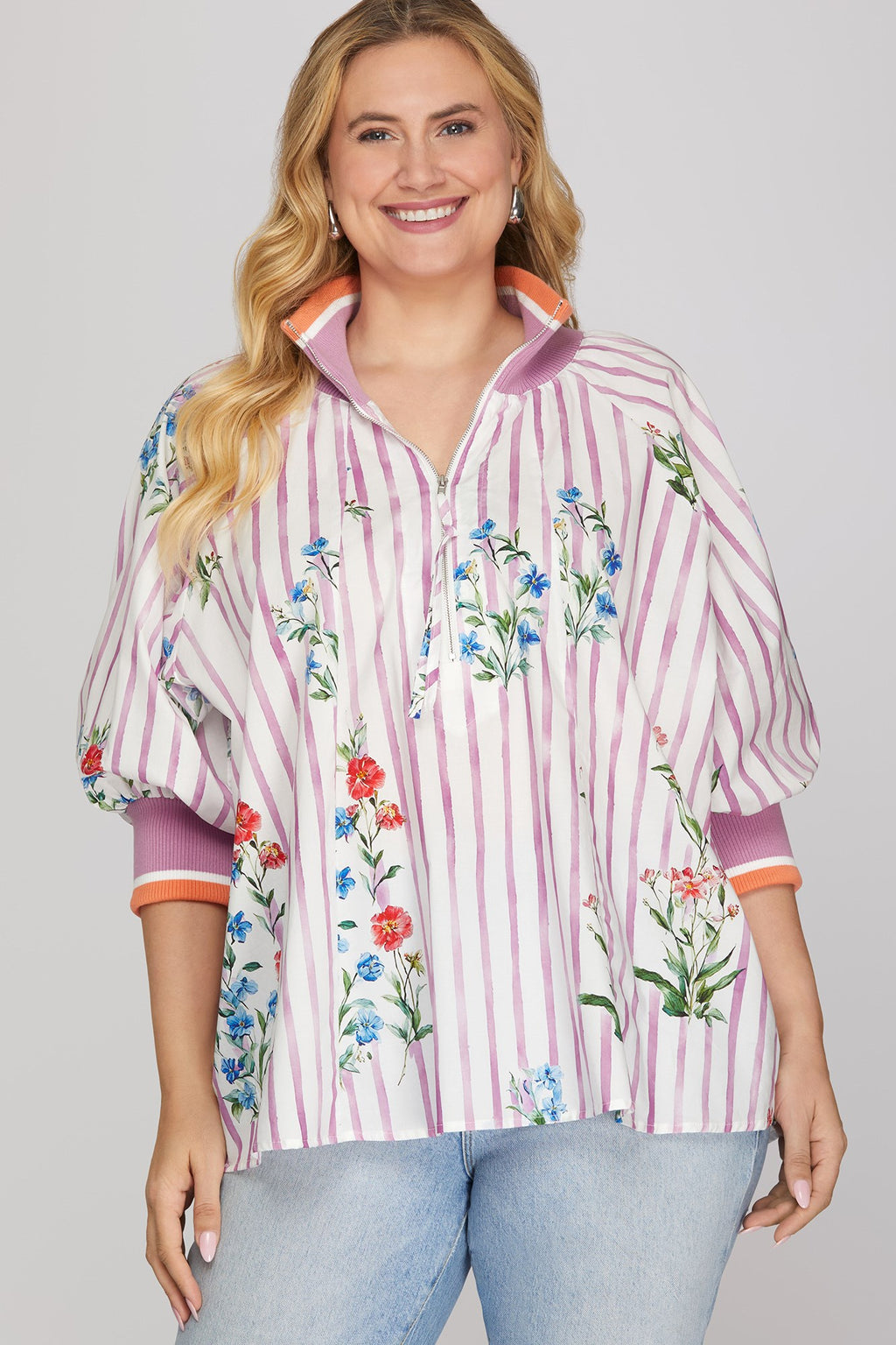 Curvy Garden Party Half-Zip Blouse