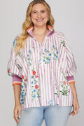 Curvy Garden Party Half-Zip Blouse