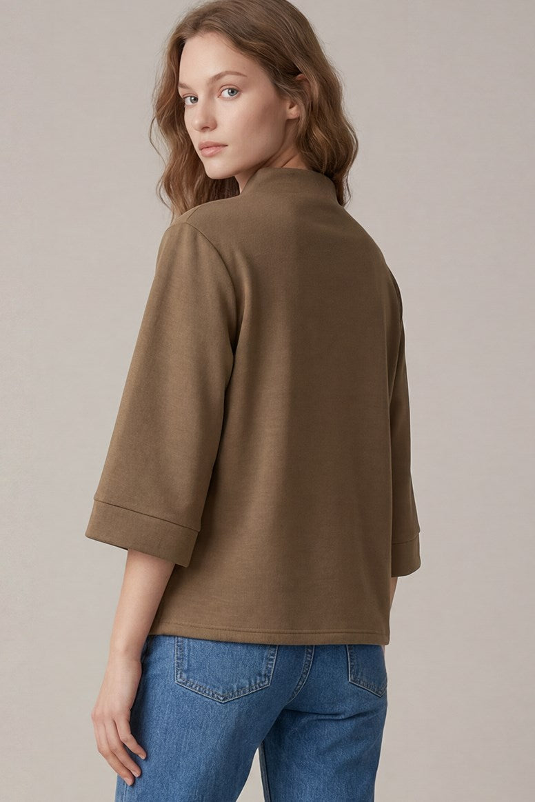 3/4 Sleeve Knit Mock Neck Top