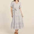 Embroidered Stripe Midi Dress