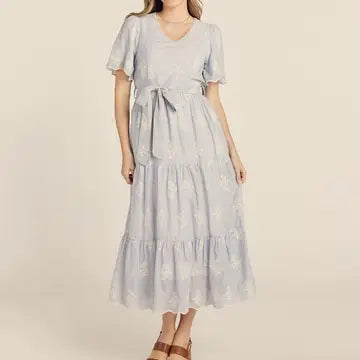 Embroidered Stripe Midi Dress