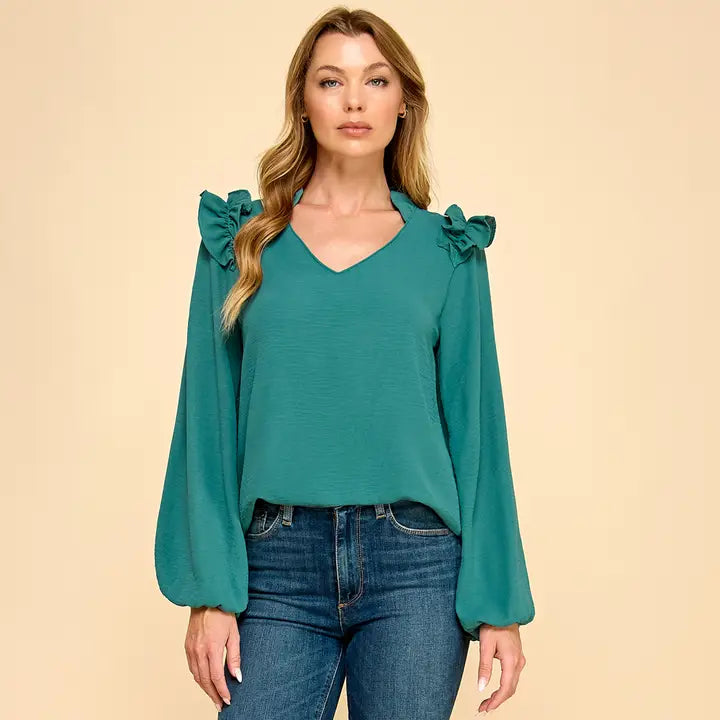 Ruffled Shoulder Blouse