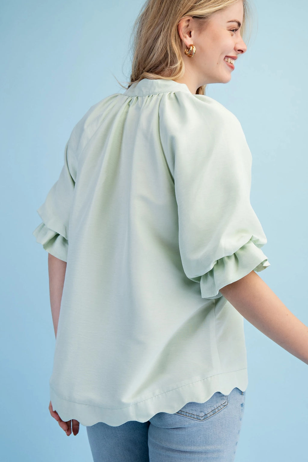 Solid Shirt W/Scalloped trim