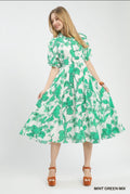 Porcelain Floral Puff Sleeve Dress